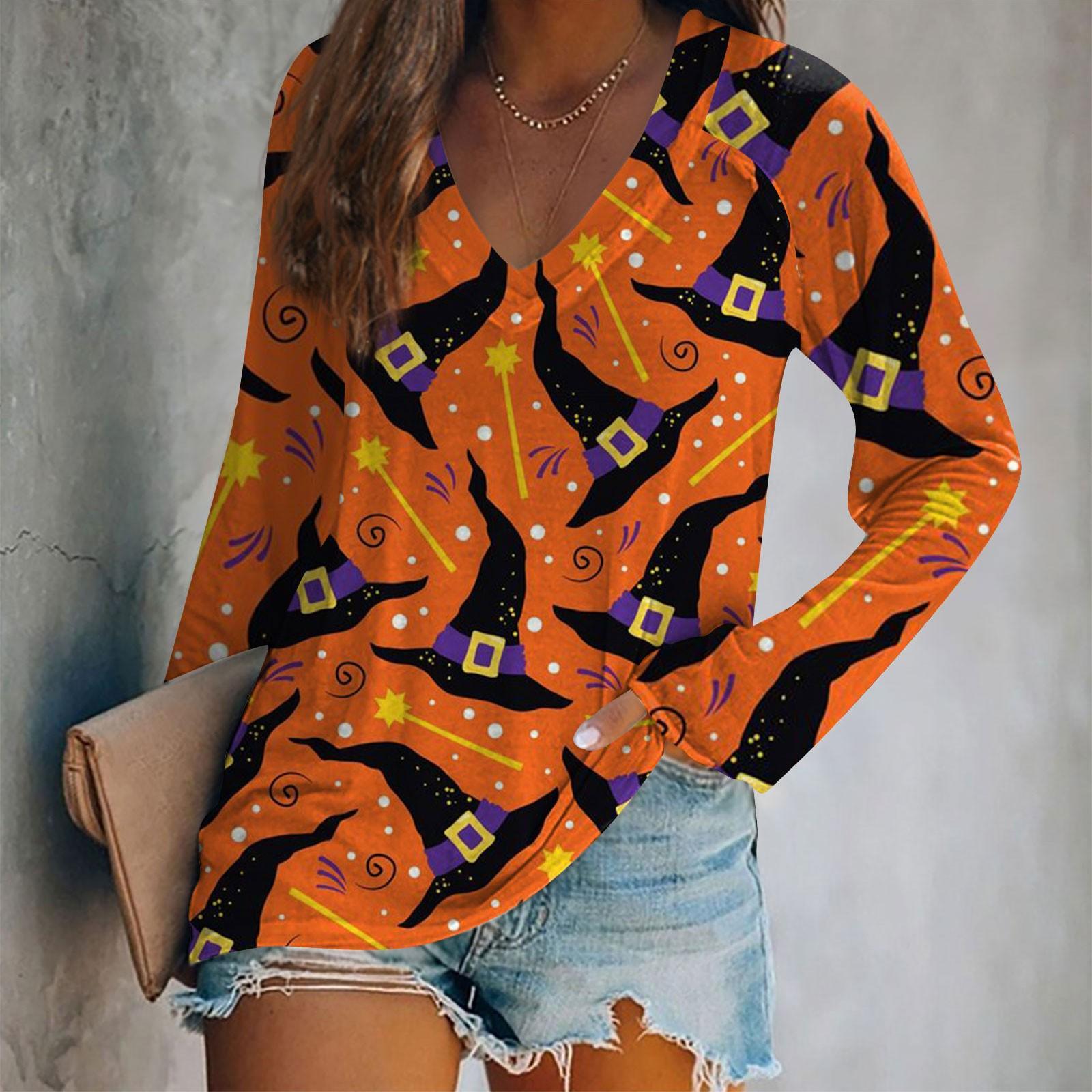 

Women s Long Sleeved T-shirt V-neck Halloween Print Casual Top XL