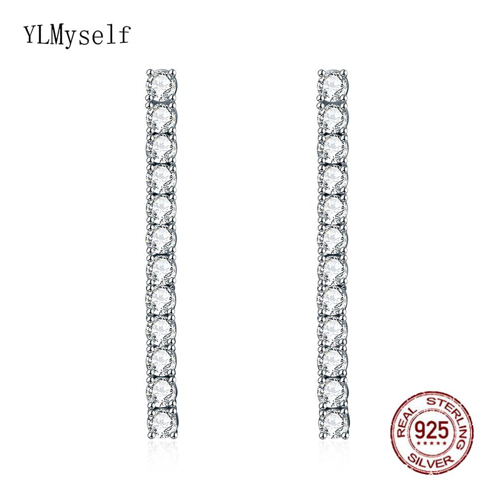 

Real Silver 3mm Round Cubic Zirconia 38mm Height Dangle Design Solid 925 Metal Jewelry Tennis Earrings 925 silver metal белый