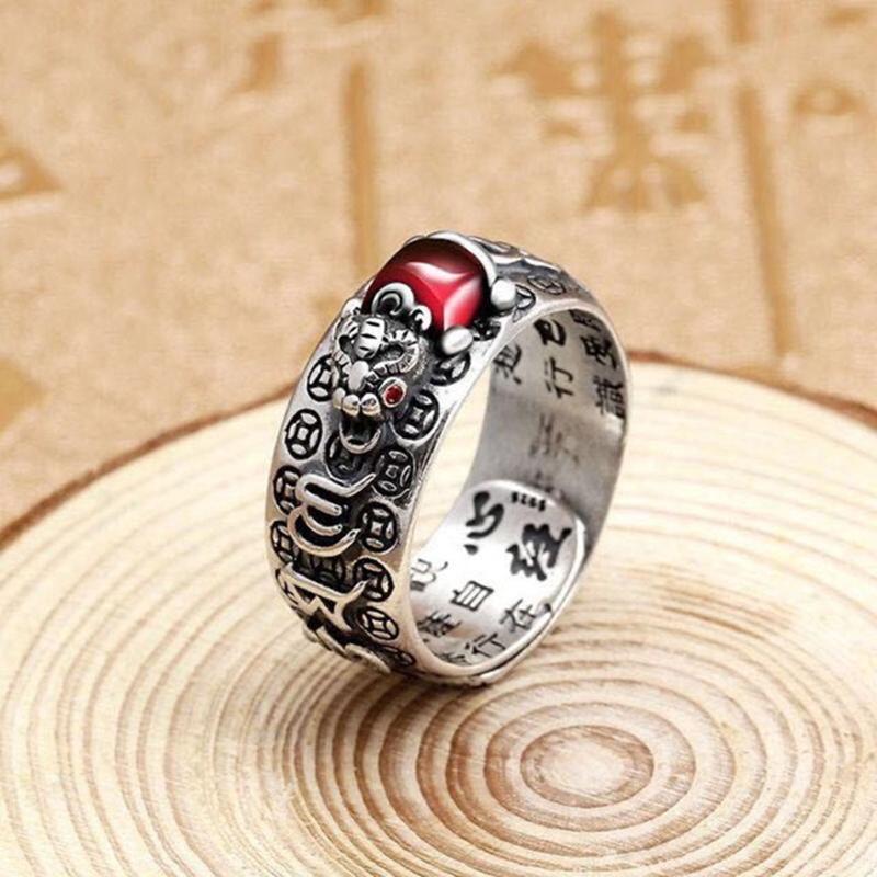 Personality Retro Silver Plated Six Word Truth Ring Gold for Toad Stamper Heart Sutra Ring Men Women Wealth Lucky Jewelr