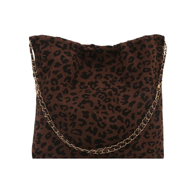 Women'S Bag Retro Shoulder Bag Large Capacity Flannel Leopard Print Messenger Bag College Student Commuter Tote Bag Tide