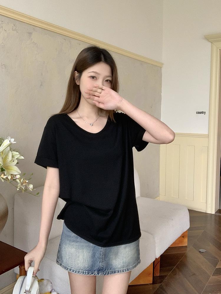 

Plus Size Casual Short Sleeve Summer T-shirt - Solid Color, Loose Fit, Slimming Design XL чорний