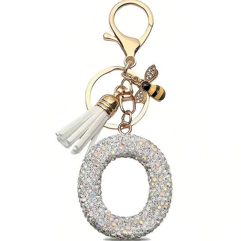 Błyszczący Rhinestone Litera Początkowa A Z Brelok Uroczy Breloczek z Pszczółką Ozdoba z Frędzli Spersonalizowane Prezenty Na Kluczyki Samochodowe Torbę