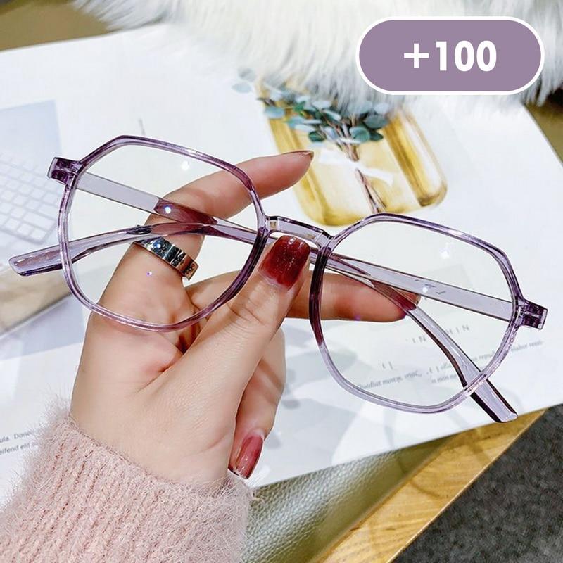 

Очки для чтения с защитой от синего света для пожилых женщин, шестиугольная оправа, модные очки, очки для пресбиопии, класс от 0 до +4,0 100