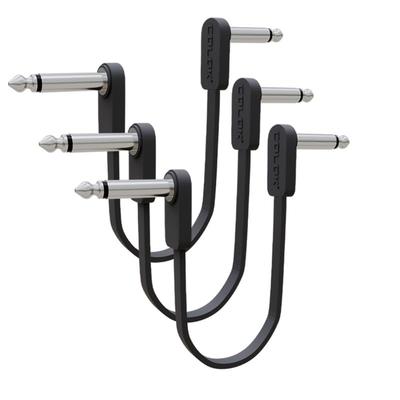 GIMI 20cm Color Patch Cable Space Saving Flat Cable for Guitar Effector Type 3 Pack L-L (Black-3pcs, 20cm)