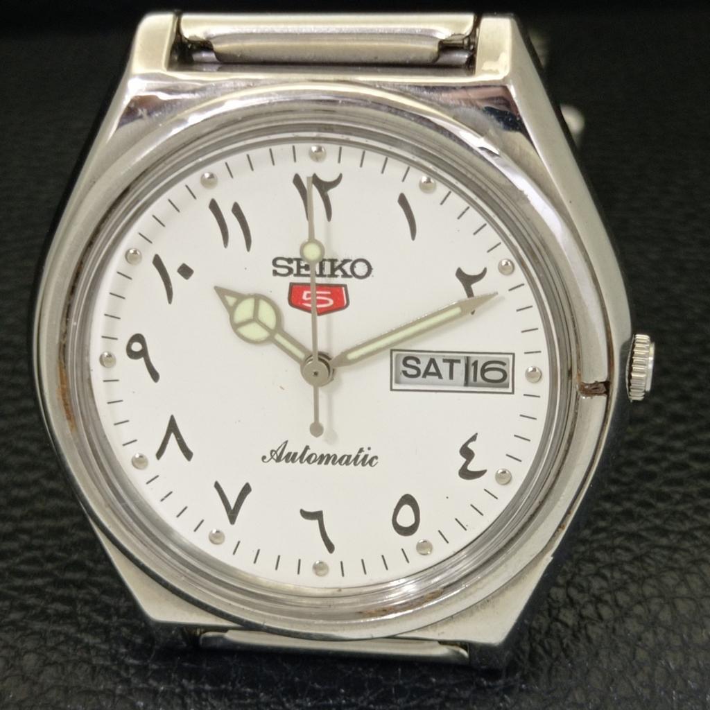 Seiko 5 AUTOMATIC VINTAGE JAPAN 6319A MENS ARABIC WHITE DIAL WATCH A701353-5 R206a-a701353