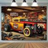 Stendardo 2D 1 pezzo tema garage retrò adatto per fotografia e decorazione festa - Hot rod rosso adatto per molte occasioni