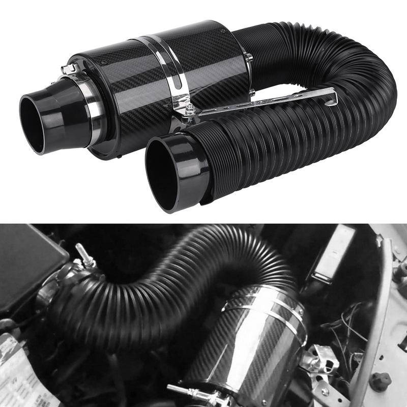 76mm 3  Universal Carbon Fiber Induction  Filter Box Cold  Intake System W/ Intake Hose Carbon Fiber  Intake Filter Box