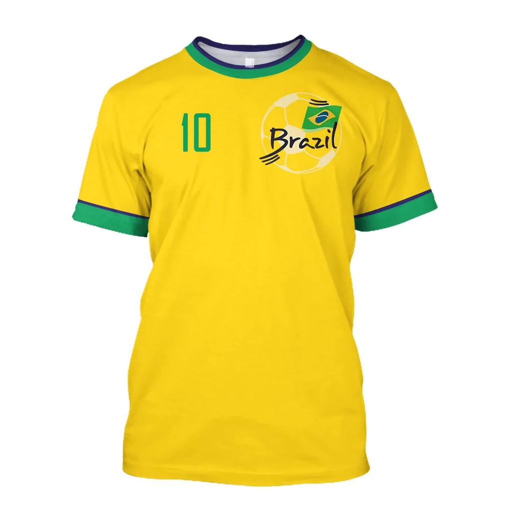 Summer Men's Brazil Flag 3D Printed Soccer Jersey Casual Sports World Cup T-shirt