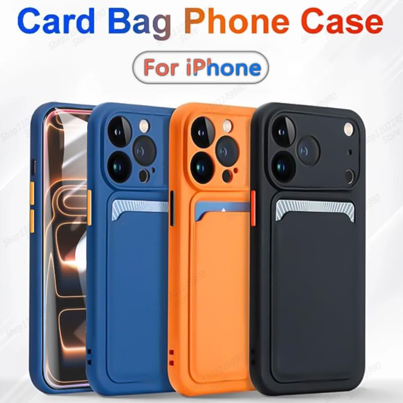 Liquid Silicone Soft Phone Case For iPhone 17 16 Pro Max 14 15 16 Plus 12 13 Mini 16E 17 Air XS Max XR Card Slot Protector Cover