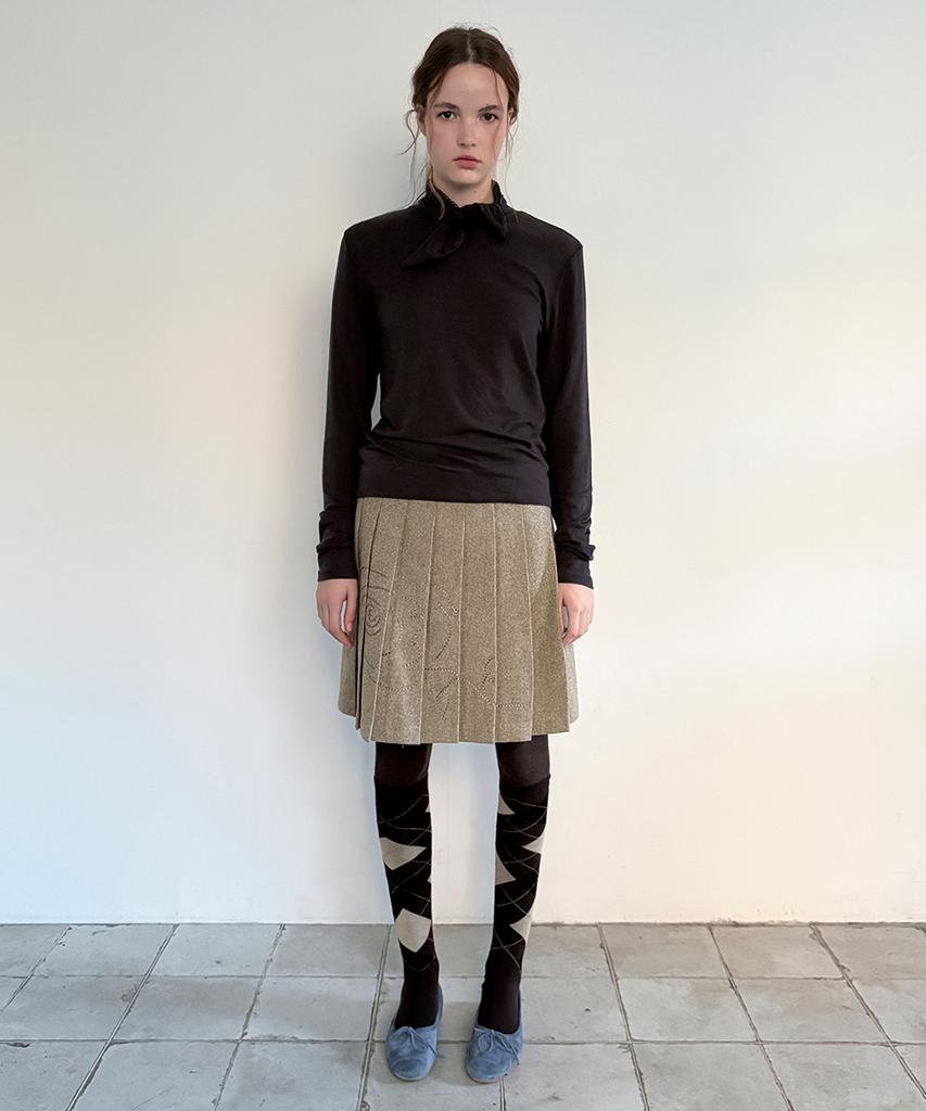 Sinun Sn Wool Blend Pleated Skirt (Beige)