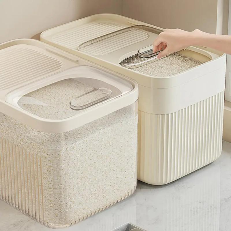 Rice Bucket with Measuring Cup Transparent Cover Food Grade Plastic Sealed Pet Food Storage Container