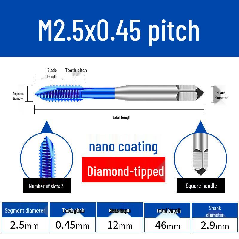 Cobalt Blue Nano-Coated Stainless Steel Spiral Tap Drill Bit Set M2-M8