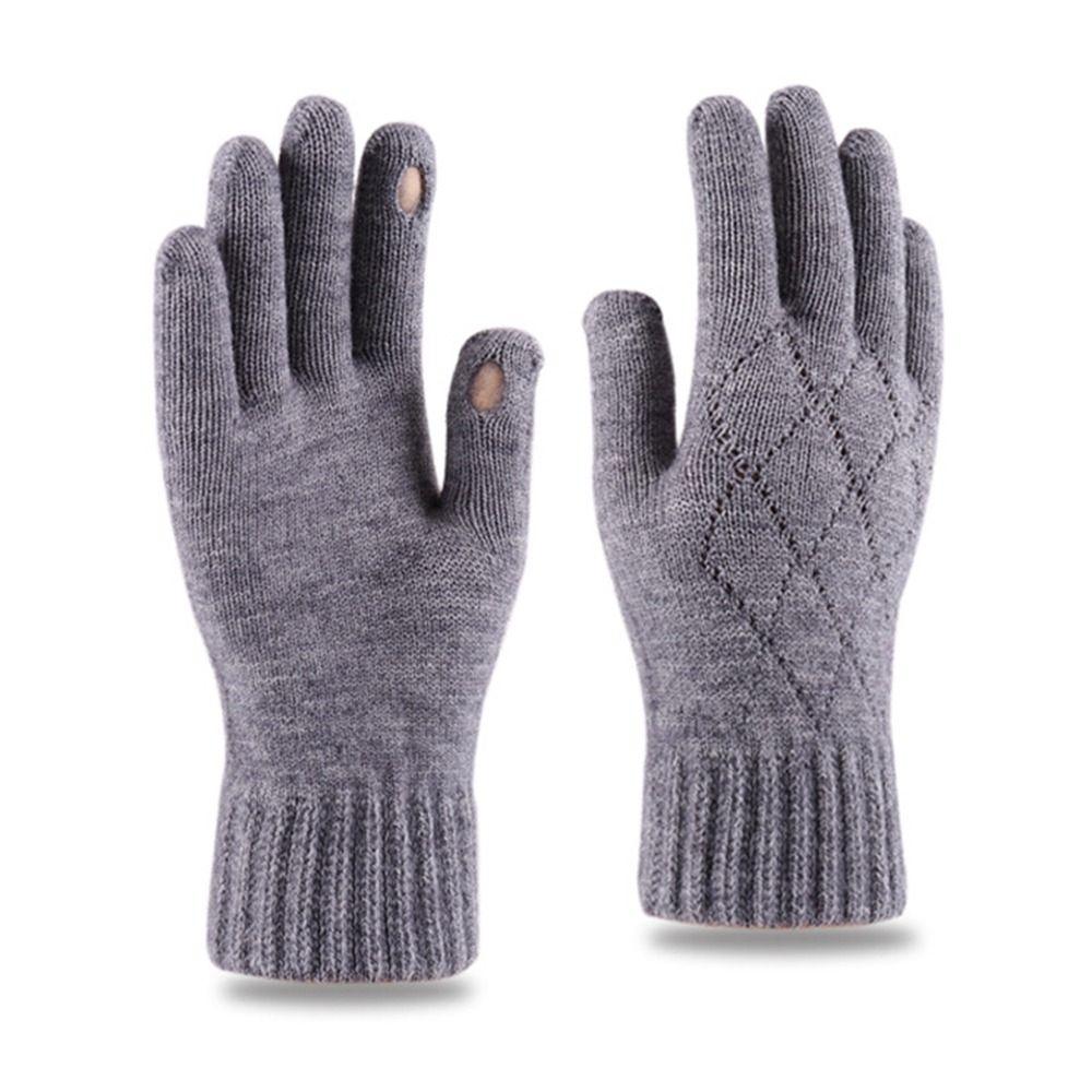 Wollgestrickte Vollfingerhandschuhe Winddichte Fleecehandschuhe Mode Radfahren Autofahren Fäustlinge für Winter