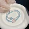 Natural White Crystal6mm Sweet and Stylish Double-circle Bracelet for Women, Featuring Pink Crystal and Aquamarine, Suitable for Layering