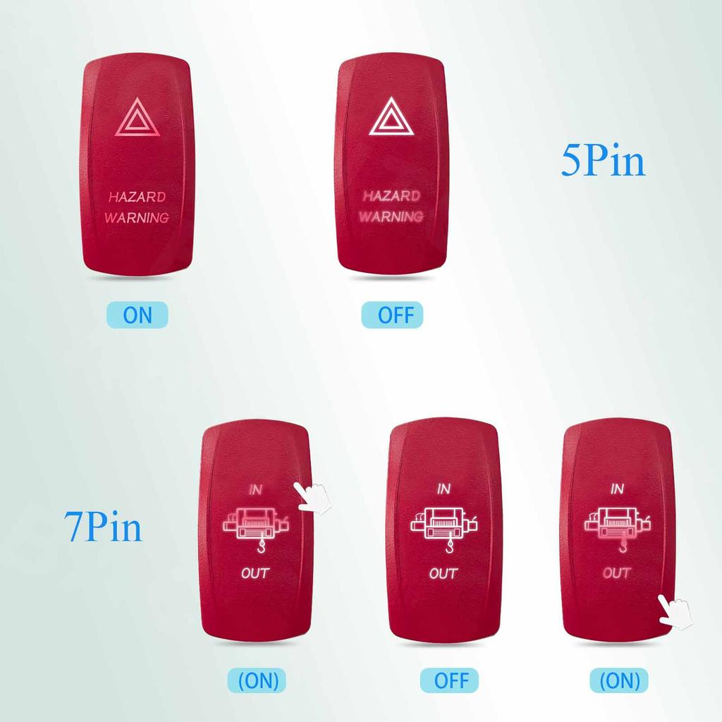 12V/24V 20A Waterproof Marine Grade Momentary ON OFF Red Backlight Rocker Switch for Car Boat RV Truck Horn Winch Polarity Start Battery Switches5