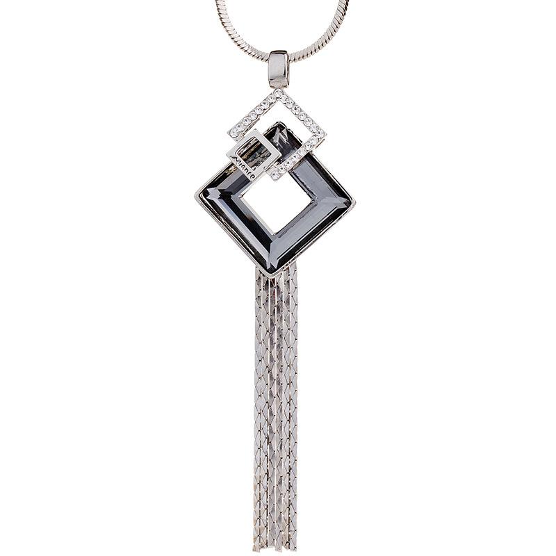 Crystal Necklace Women'S Fashion Versatile Geometric Ringed Tassel Sweater Chain Clothes Accessories