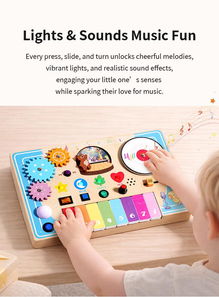 Multifunctional LED DJ Disc Wooden Piano Toy for Kids
