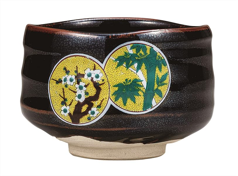 Kutani ware Iwataya Matcha bowl, pine, bamboo, and plum design, K9-854