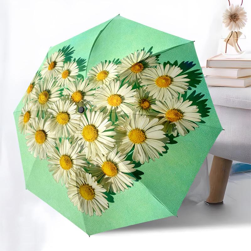 1pc Daisy Heart Automatic Folding Umbrella, Heavy Duty 8 Rib Iron Frame,  Suitable for Travel, Daily Use, Birthday, Decor Gift  52