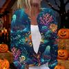 Women's Halloween Print Long Sleeve Knit Cardigan Button Up Sweater Coat Lightweight Comfortable Fit Seasonal Outerwear