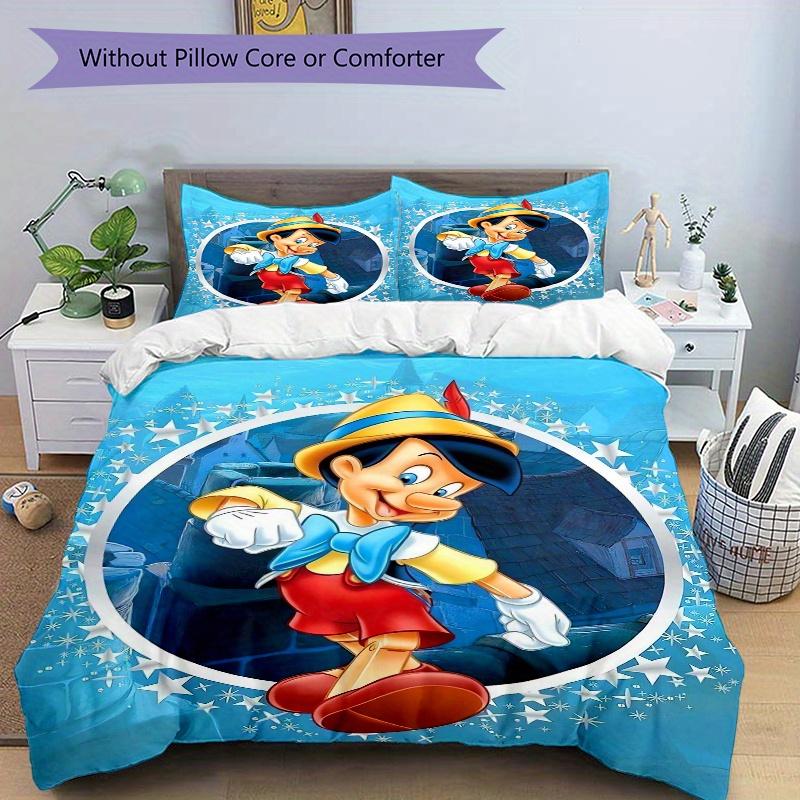 3pcs Disney Pinocchio Bedding Set, Including 1 Quilt Cover and 2 Pillow Shams, Without Filling, Soft and Comfortable Home Bedroom Fabric, Fashion