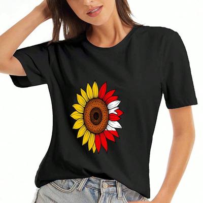 Sunflower Unisex Cotton T Shirt, Premium Cotton Quality Print, Durable And Longlasting, Casual Fashion, Half Sunflower Pattern Design,  Style For Ladi