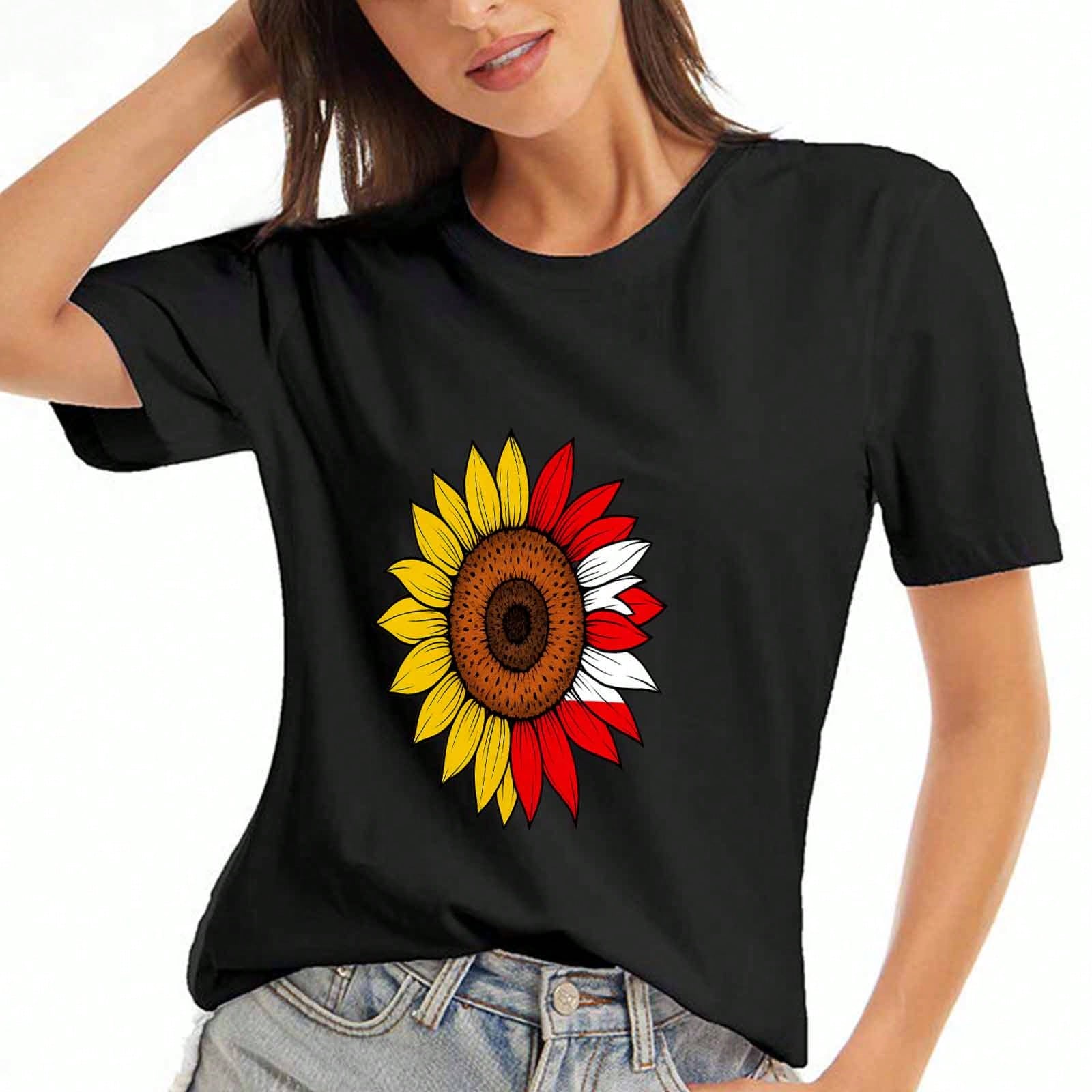 Sunflower unisex Cotton T Shirt, Premium Cotton Quality Print, Durable And Longlasting, Casual Fashion, Half Sunflower Pattern Design, Style For Ladi S разноцветный