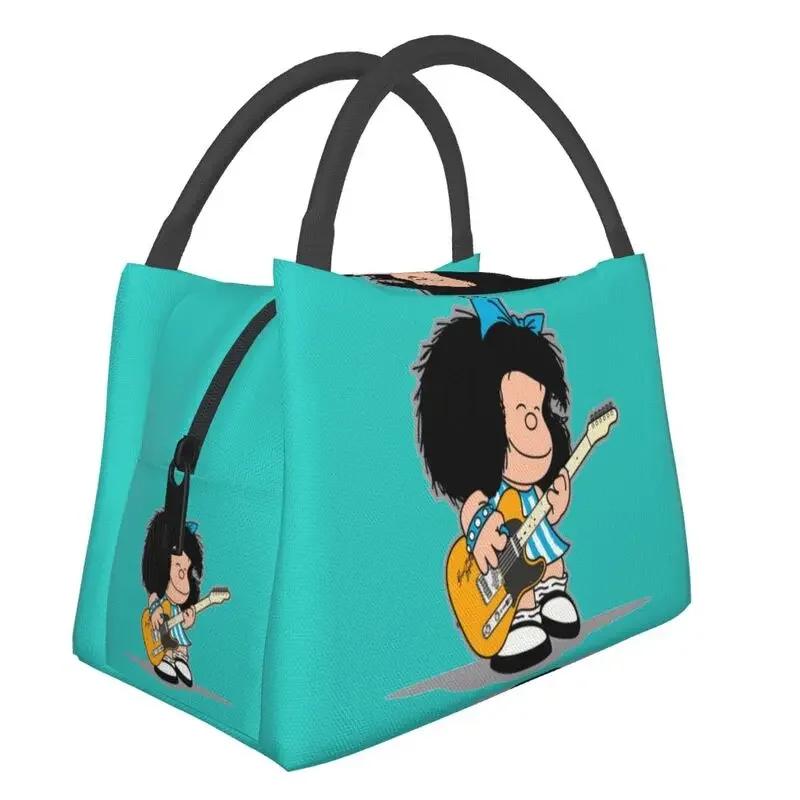 Mafalda And Flowers Portable Lunch Boxes for Women Leakproof Quino Kawaii Cartoon Cooler Thermal Food Insulated Lunch Bag