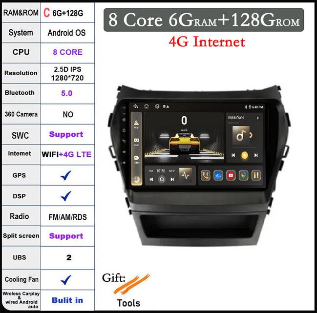 9 Lnch For Hyundai Santa Fe 3 Grand lX45 2012-2017 Car Carplay Video Player GPS IPS Navigation Multimedia Stereo 4G LET