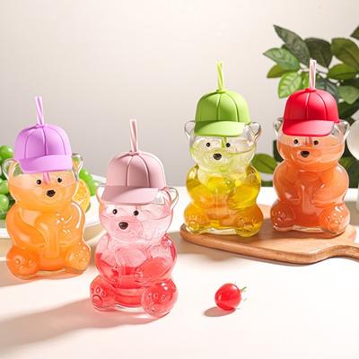 Kubek treningowy Yousheng w kształcie misia z pokrywką i słomką 600 ml Uroczy szklany kubek na kawę mrożoną, herbatę mleczną, soki Bezpieczny do mycia w zmywarce Wielokrotnego użytku Zimny kubek do domu i biura