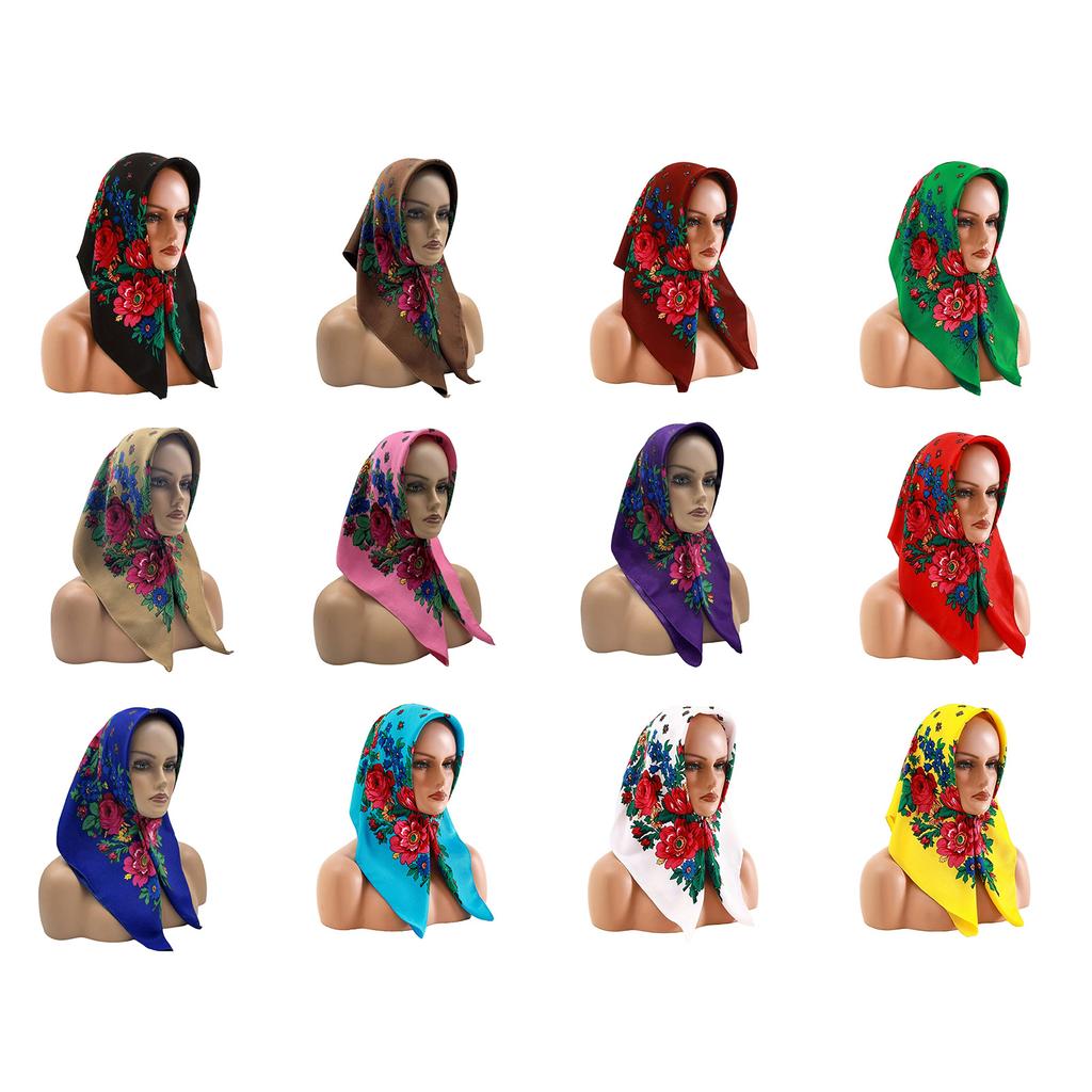 Russian Ethnic Flower Print Headscarf for Women Fashionable and Comfortable Polyester Bandanas Headwrap for Winter Wear