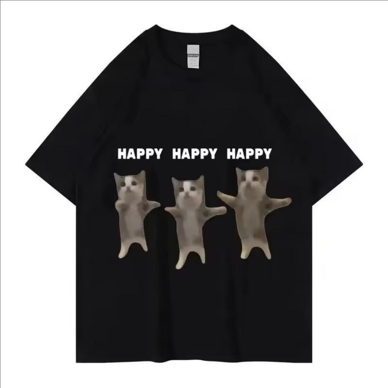 Funny Cute Cat Meme Graphic TShirt Happy Dance Cat Print Short Sleeve T-shirt Men Women Casual Fashion Cotton T Shitrs 50747 S