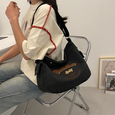 Monochromatic Large Capacity Crossbody Bag for Women Printed Letter Canvas Simple Fashionable