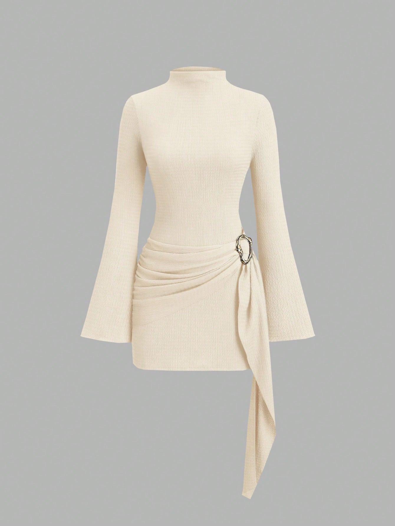 Women s Spring 2026 Slimming Knit Texture Solid Color Dress Large абрикосовый