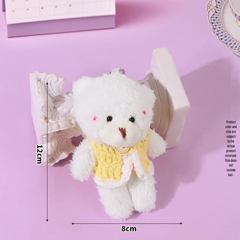 Blush Bear Plush Vest Keychain - Cute Teddy Backpack Charm Gift