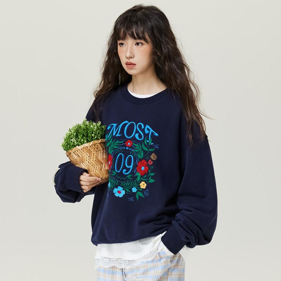 Dimanaf New 2025 Women Embroidery Flower Hoodies & Sweatshirts Print Full Sleeve Autumn Basic Tops T-Shirt New Pullover