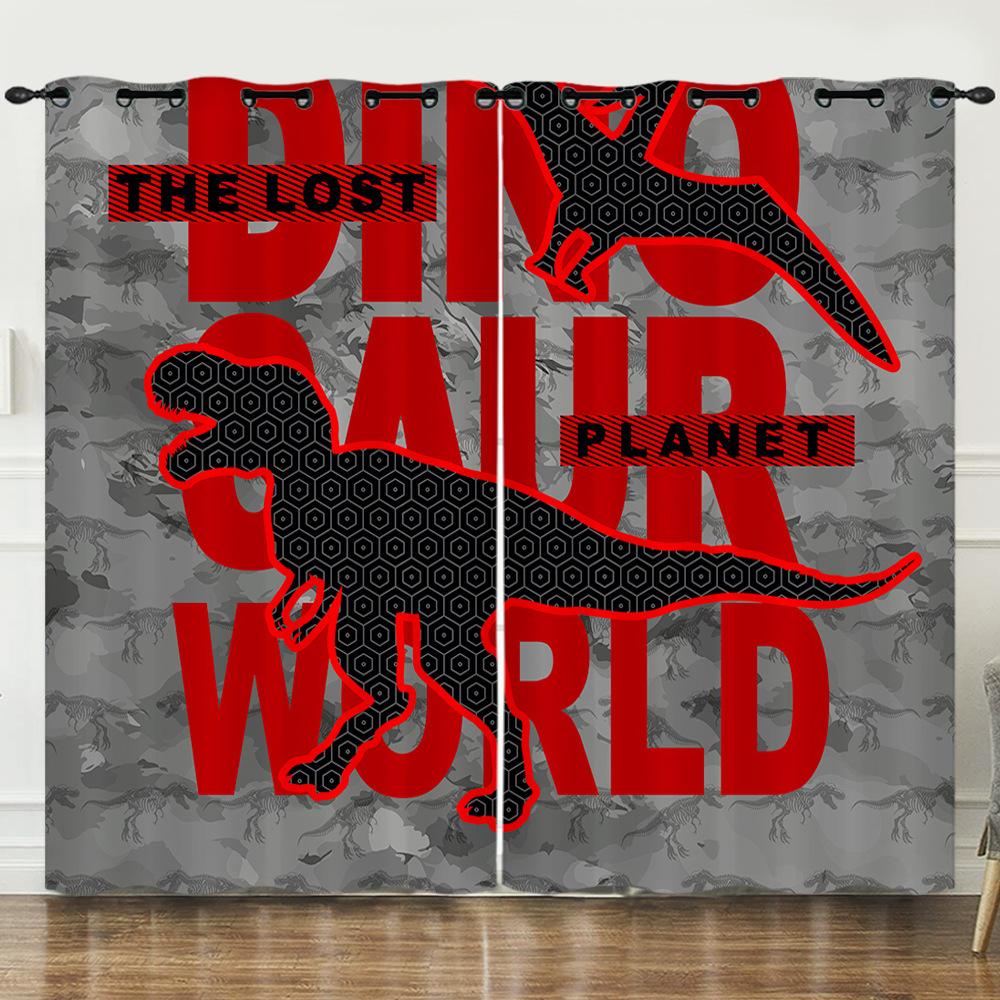 Curtain Dinosaur World 3D Digital Printing Blackout Curtain Punching