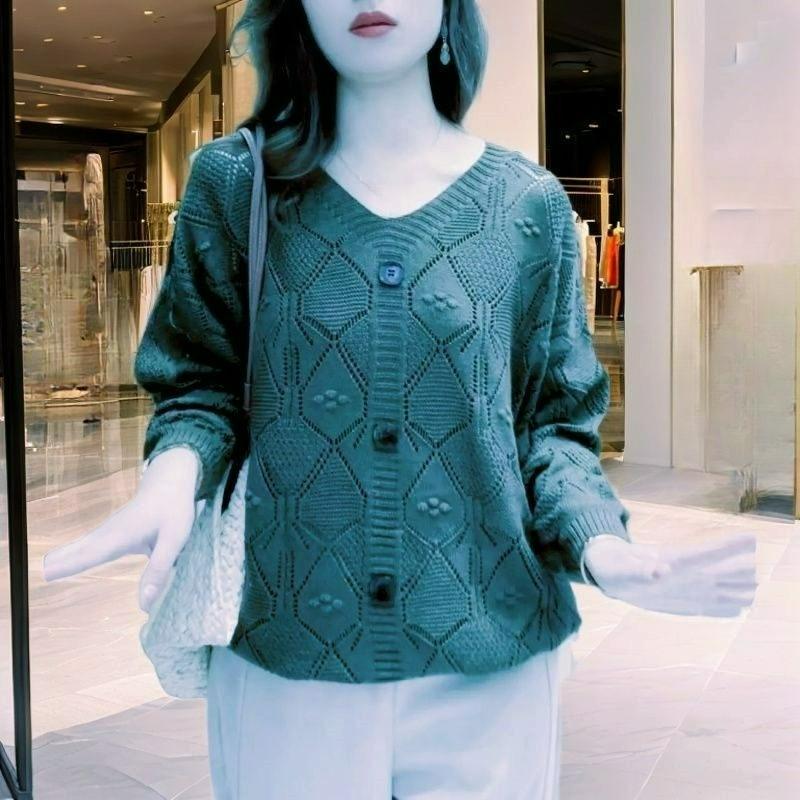 Mambo Size Plus Womens Mint Outer Wear Spring And Autumn Tops Womens Thin Knit Sweater Fat Hollow Summer