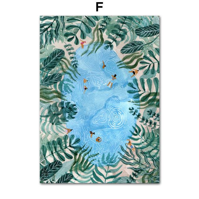 Tropical Morocco Beach Swim Pool Santorini Abstract Art Canvas Painting Posters and Prints Wall Pictures for Living Room Decor No Frame