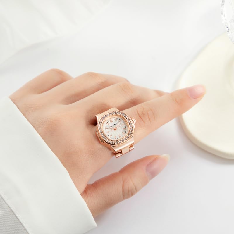 Ring Watch Women's Cute Fashion Analog Sparkle Free Size Waterproof Ring Watch Simple Rose Gold Ladies Fashion Ring Girlfriend Birthday Christmas