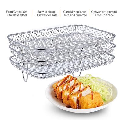 3 Layers Air Fryer Racks 304 Stainless Steel Air Fryer Basket Tray and Steaming Racks Baking Pan Cooker Accessories Cooking Tool