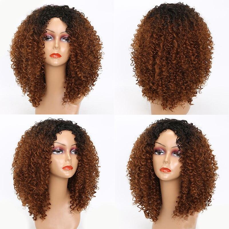 LISI HAIR Women's Short Afro Kinky Curly Wigs With Bangs Ombre Brown Synthetic Wig Black Daily Party Headgear with Clips