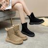 Snow boots women's winter new velvet thickened warm thick-soled cotton boots brown large cotton shoes