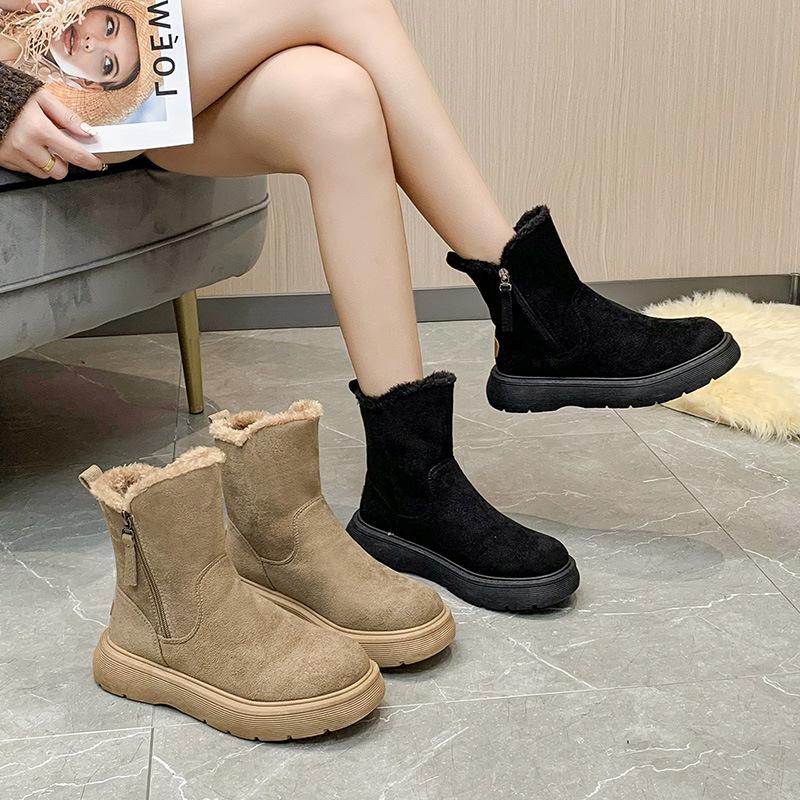 Snow boots women's winter new velvet thickened warm thick-soled cotton boots brown large cotton shoes