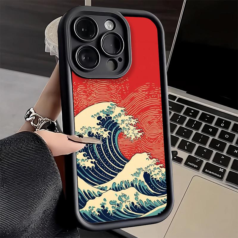 Phone Case for iPhone 17 Air 16E 15 16 Pro Max Japanese Wave Kanagawa Surfing Cover 14 Plus 13 12 Mini Soft Shell Silicone Funda