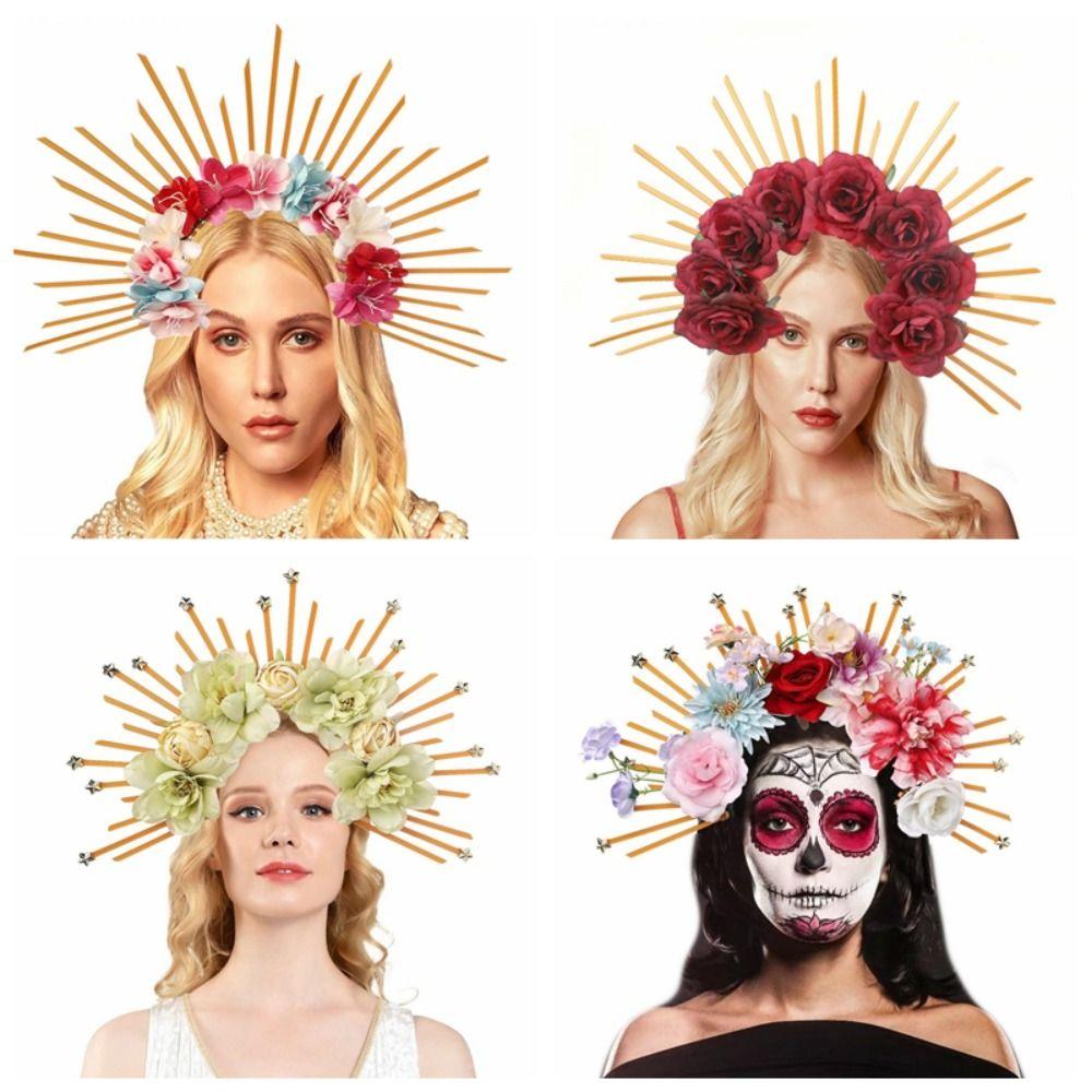 Multiple Colors Halloween Goddess Halo Hair Hoop Party Attire Rose Halo Hairband  Stage Performance