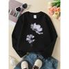Kids Unisex Crewneck Sweatshirt, Minimalist Gray Poppy Flower Art Print Soft Fleece Pullover For Kids Over 4 Years Old