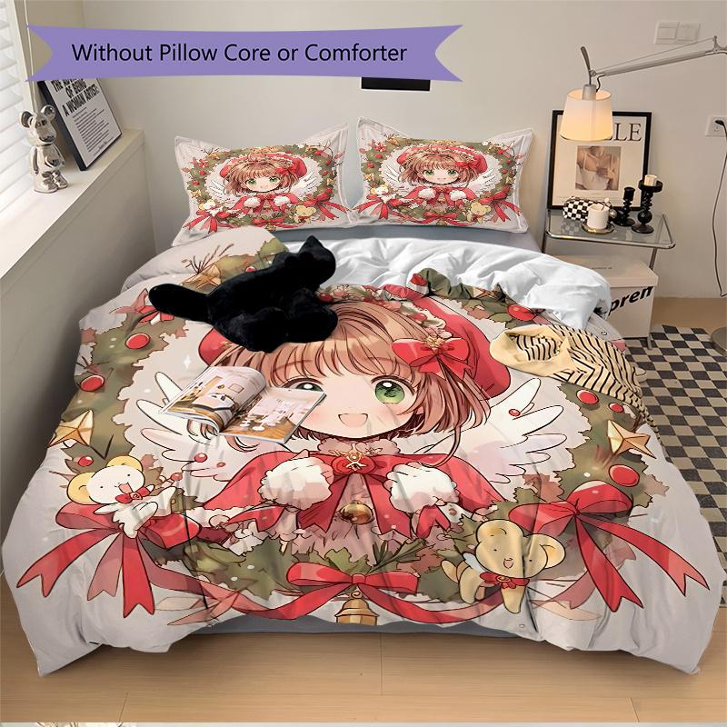 3pcs Cardcaptor Sakura Bedding Set - 1 Soft Quilt Cover + 2 Pillowcases, Machine Washable - Suitable for All Seasons, Perfect Gift for Famil