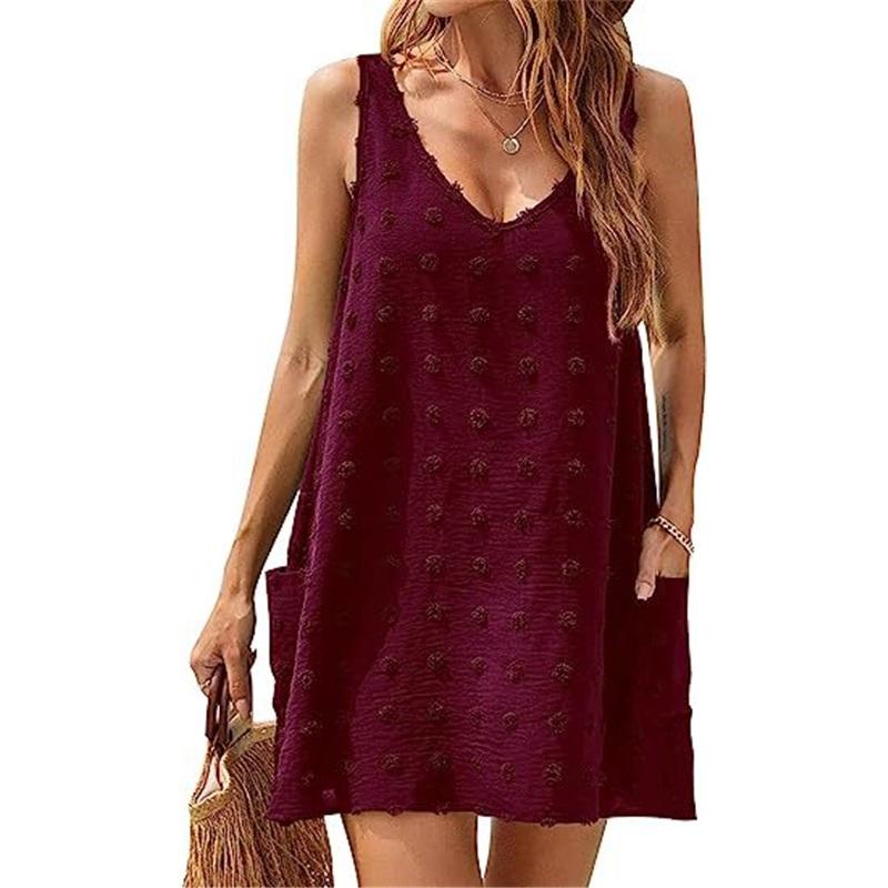 Women's Casual Summer Small Sling Seaside Beach Blouse V neck Loose Vest Sling With Pockets