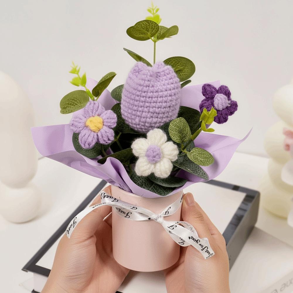Fertige Blumen Häkelblumensträuße Heimdekoration Handgestrickter Tulpenstrauß Valentinstag Geburtstagsgeschenk